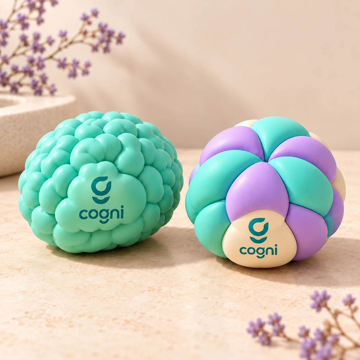 Cogni teal and lavender stress balls